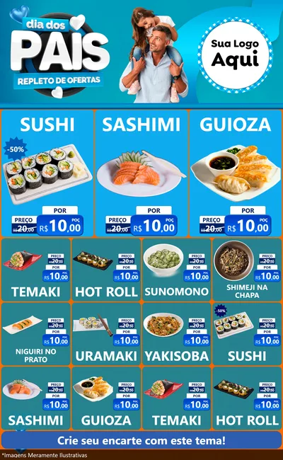 Modelo de Encarte para Encarte Grande com o tema Dia Dos Pais Repleto de Ofertas para Comida japonesa