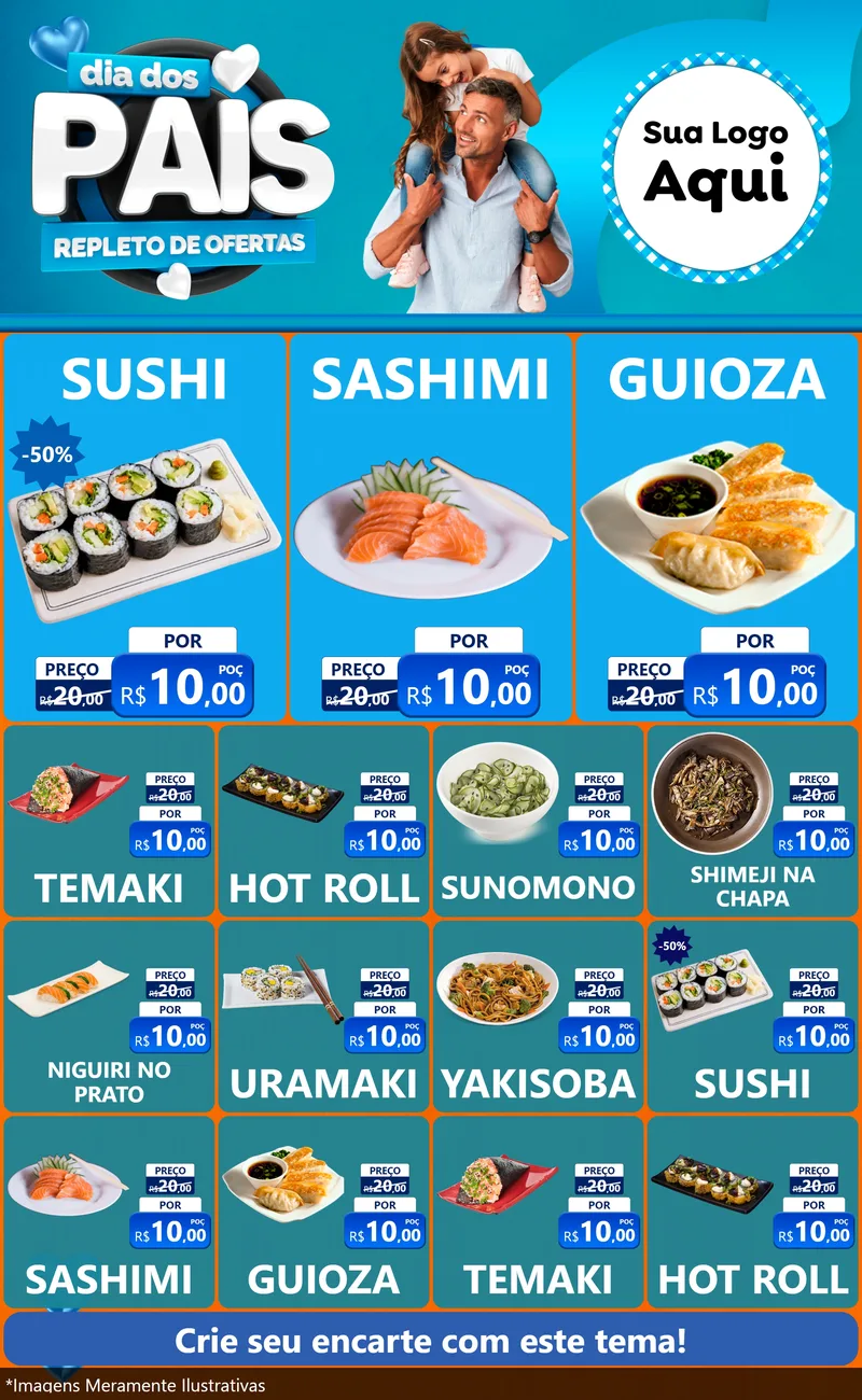 Modelo de Encarte para Encarte Grande com o tema Dia Dos Pais Repleto de Ofertas para Comida japonesa