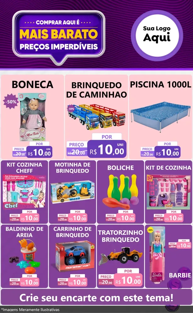 Modelo de Encarte para Encarte Grande com o tema Mais Barato para Brinquedos