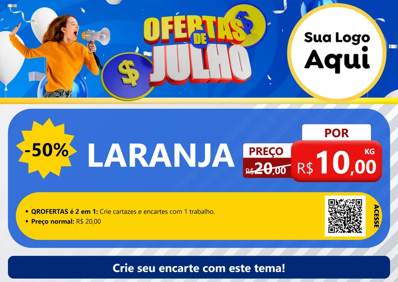 Modelo de Cartaz para Cartaz A4 Horizontal com o tema Ofertas de Julho para Hortifrúti