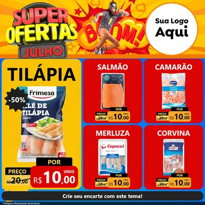 Modelo de Rede Social para Feed Facebook com o tema Super Ofertas Julho para Peixaria