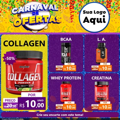 Modelo de Rede Social para Feed Facebook com o tema Carnaval de Ofertas para Suplementos alimentares