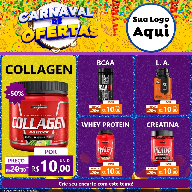 Modelo de Rede Social para Feed Facebook com o tema Carnaval de Ofertas para Suplementos alimentares