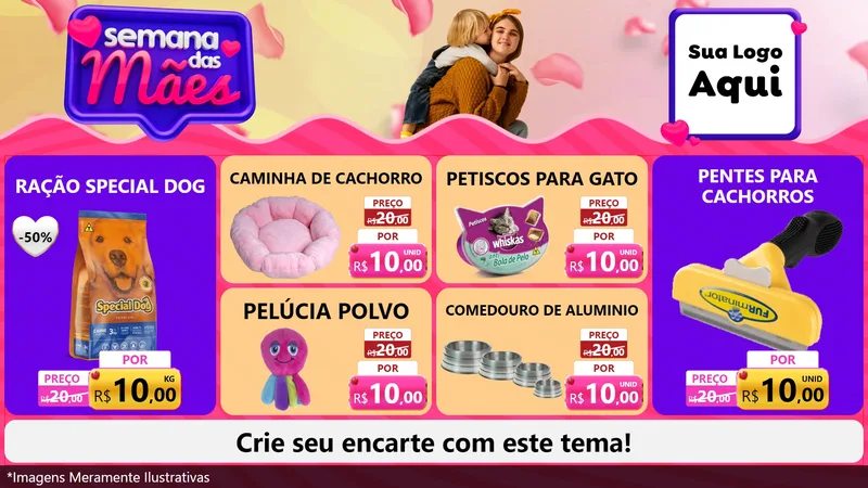 Modelo de TV para TV Horizontal com o tema Semana das Mães para Pet Shop