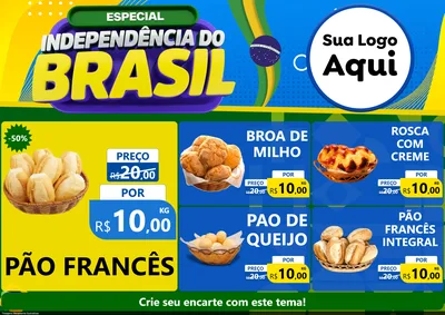 Modelo de Encarte para Encarte A4 Horizontal com o tema Especial Independência do Brasil para Padaria