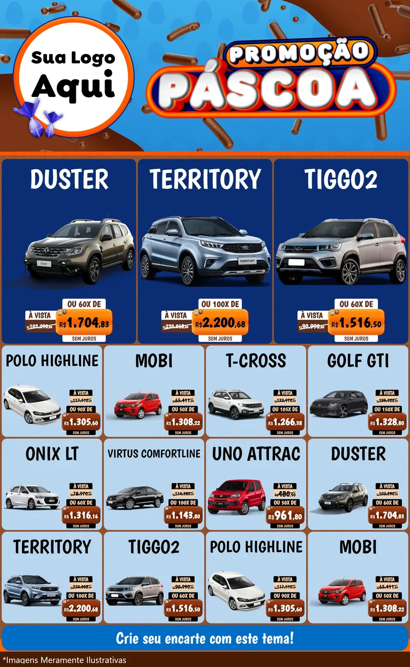 Modelo de Encarte para Encarte Grande com o tema Promoção Páscoa para Concessionaria de Carros