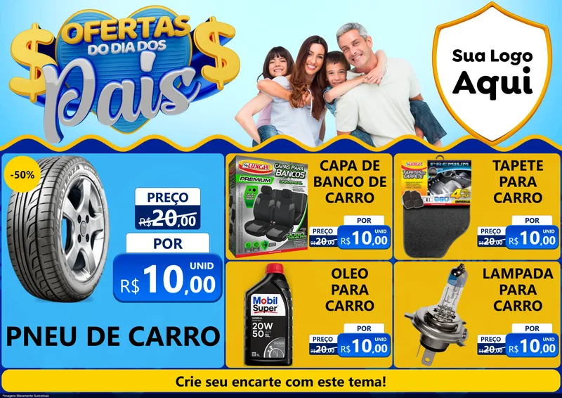 Modelo de Encarte para Encarte A4 Horizontal com o tema Ofertas do Dia dos Pais para Auto peças