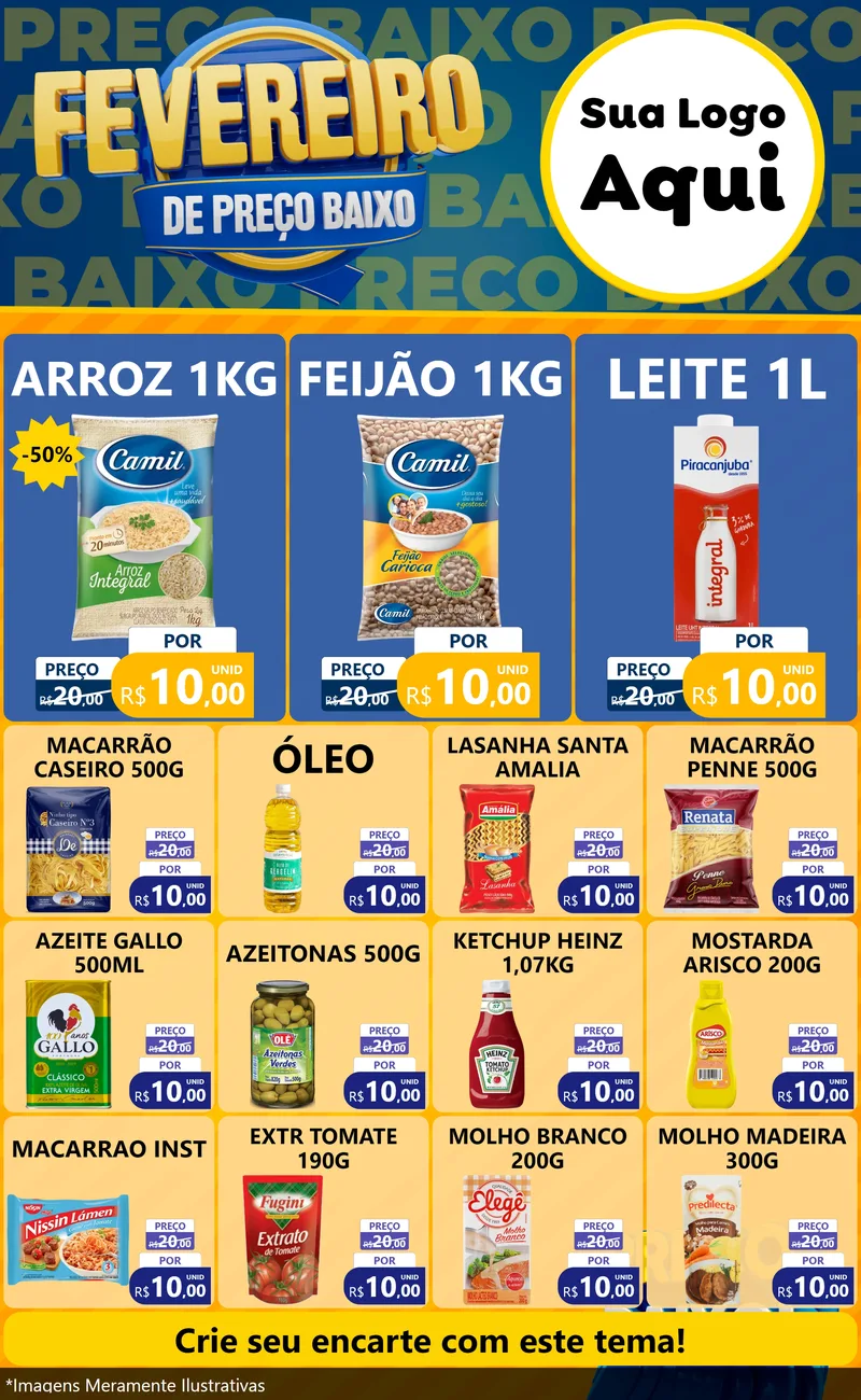 Modelo de Encarte para Encarte Grande com o tema Fevereiro de Preço Baixo para Supermercado