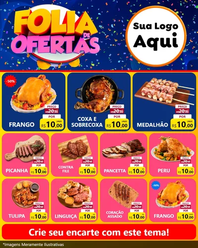 Modelo de Rede Social para Feed Instagram com o tema Folia de Ofertas para Assados