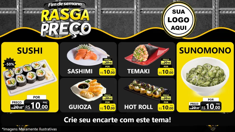 Modelo de TV para TV Horizontal com o tema Fim de Semana Rasga Preço para Comida japonesa