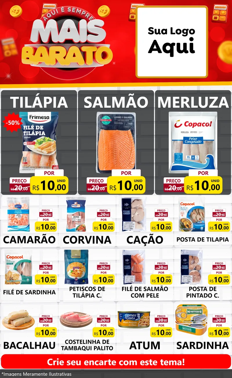 Modelo de Encarte para Encarte Grande com o tema Mais Barato para Peixaria