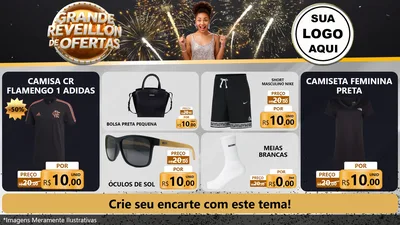 Modelo de TV para TV Horizontal com o tema Grande Réveillon de Ofertas para Roupas e acessórios