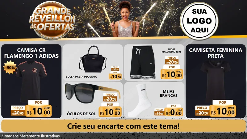 Modelo de TV para TV Horizontal com o tema Grande Réveillon de Ofertas para Roupas e acessórios
