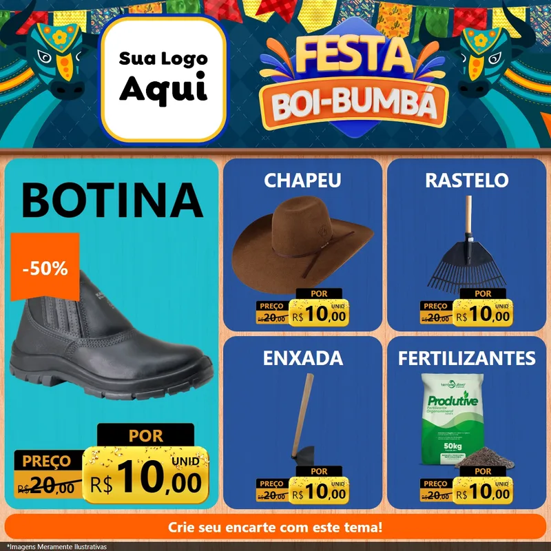 Modelo de Rede Social para Feed Facebook com o tema Festa Boi Bumbá para Agropecuária