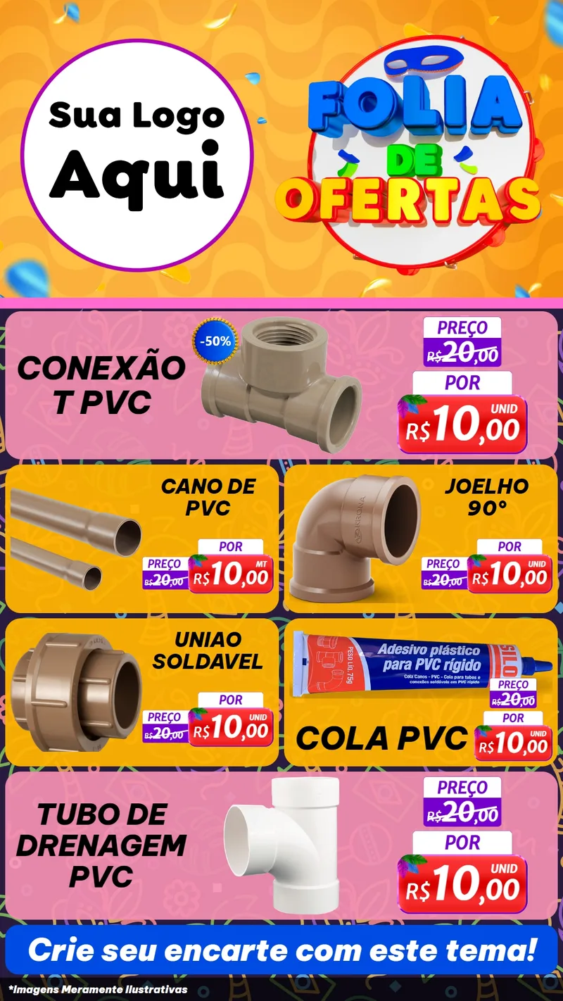Modelo de TV para TV Vertical com o tema Folia de Ofertas para Tubos e conexões