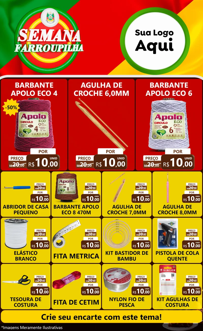 Modelo de Encarte para Encarte Grande com o tema Semana Farroupilha para Armarinho e Aviamentos
