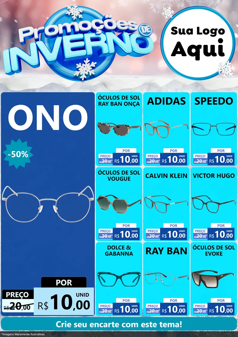 Modelo de Encarte para Encarte A4 Vertical com o tema Promoções de Inverno para Óticas