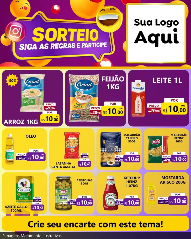 Modelo de Rede Social para Feed Instagram com o tema Sorteio para Supermercado