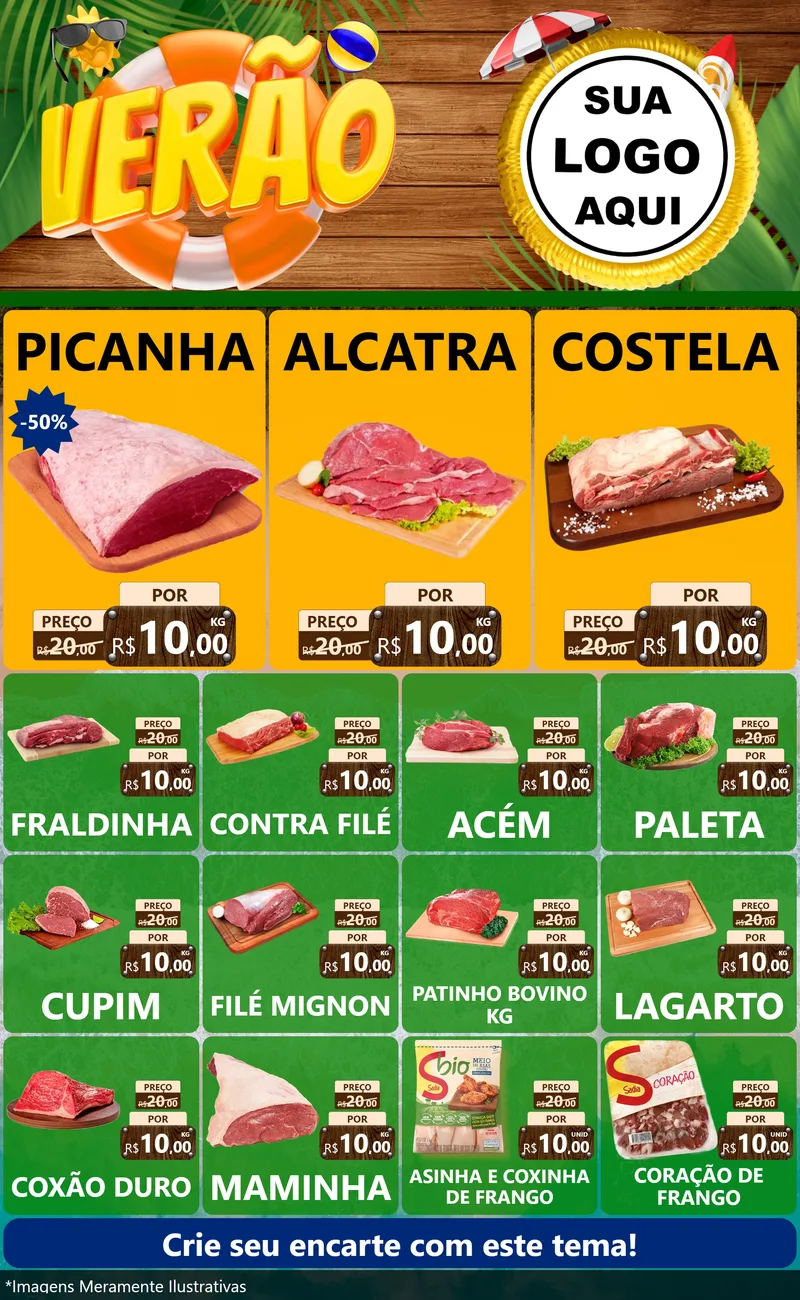 Modelo de Encarte para Encarte Grande com o tema Verão para Açougue