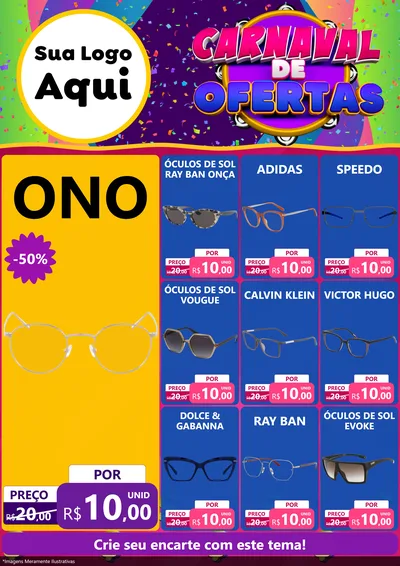 Modelo de Encarte para Encarte A4 Vertical com o tema Carnaval de Ofertas para Óticas