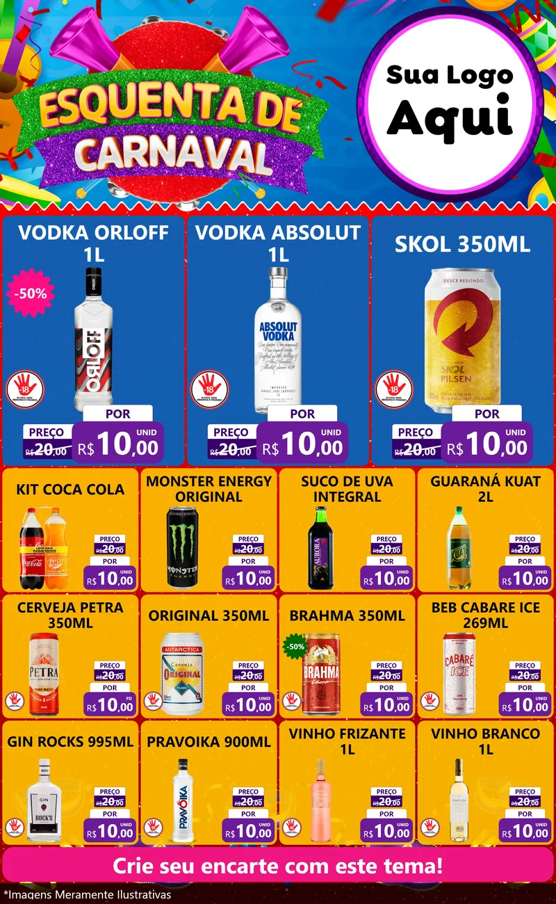 Modelo de Encarte para Encarte Grande com o tema Esquenta de Carnaval para Distribuidora de bebidas