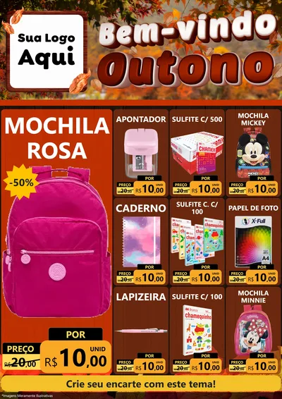 Modelo de Encarte para Encarte A4 Vertical com o tema Bem-vindo Outono para Papelaria