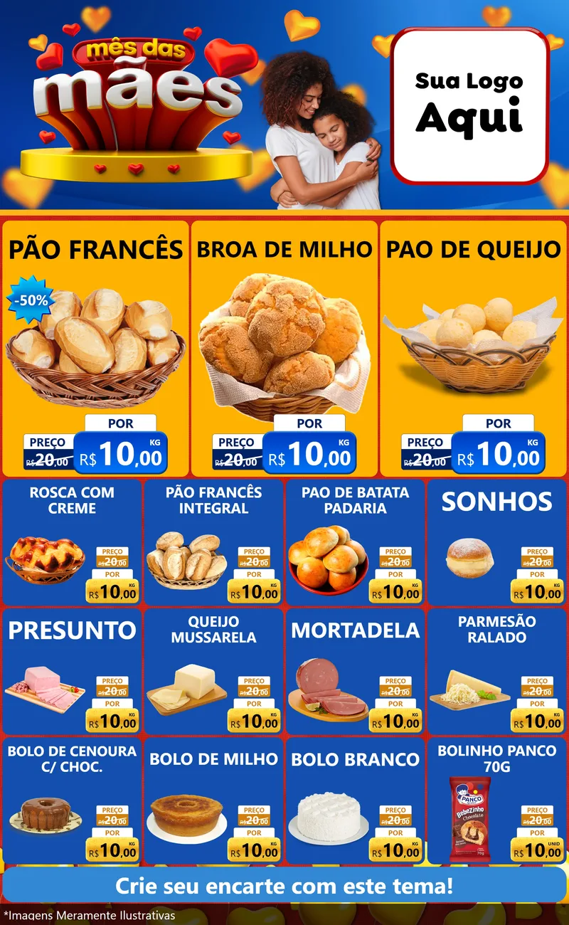 Modelo de Encarte para Encarte Grande com o tema Mês das Mães para Padaria