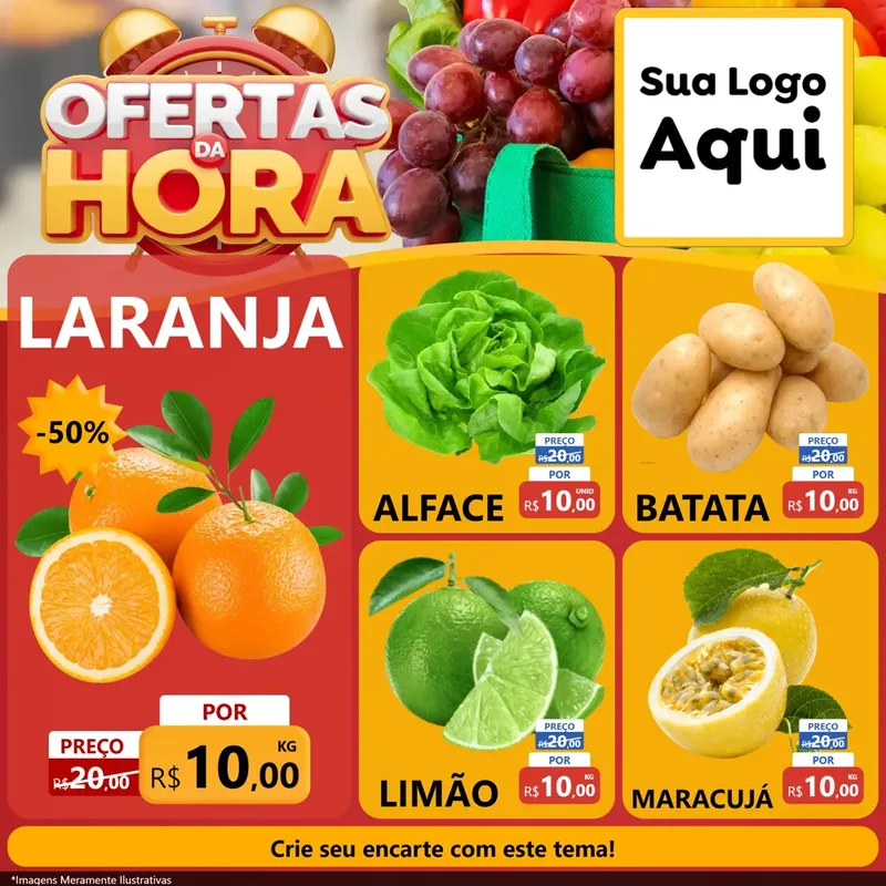 Modelo de Rede Social para Feed Facebook com o tema Ofertas da Hora para Hortifrúti