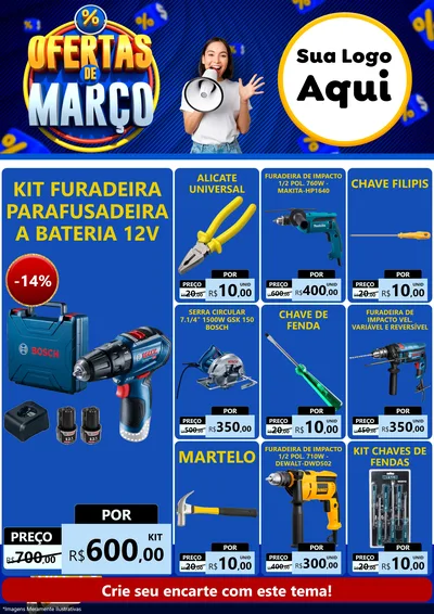 Modelo de Encarte para Encarte A4 Vertical com o tema Ofertas de Março para Maquinas e Ferramentas