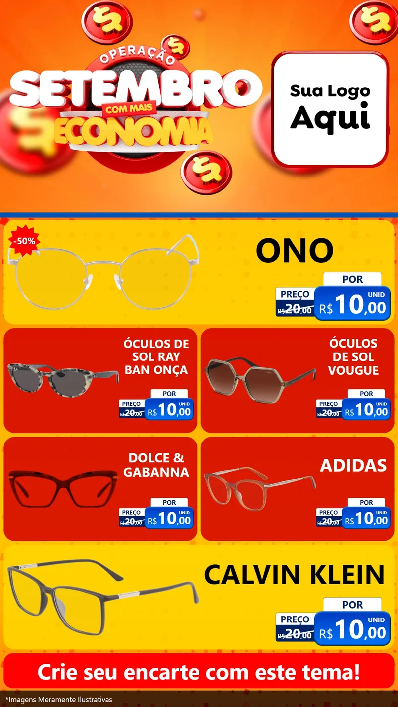 Modelo de TV para TV Vertical com o tema Operação Setembro Com Muita Economia para Óticas