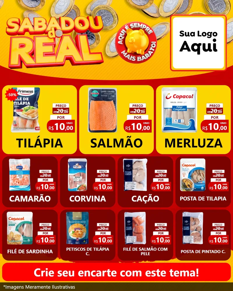 Modelo de Rede Social para Feed Instagram com o tema Sabadou do Real para Peixaria