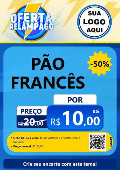 Modelo de Cartaz para Cartaz A4 Vertical com o tema Oferta Relâmpago para Padaria