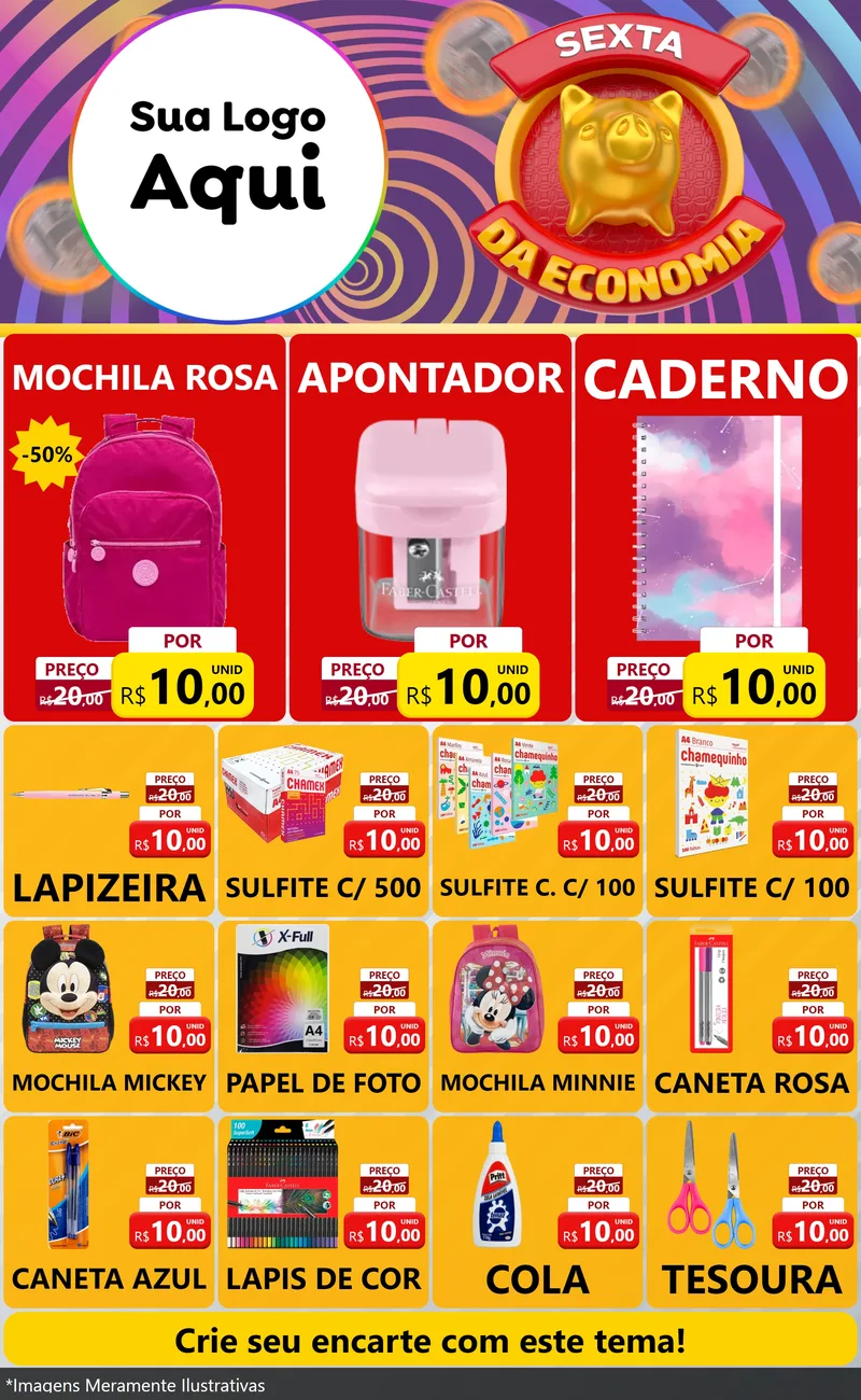 Modelo de Encarte para Encarte Grande com o tema Sexta da Economia para Papelaria