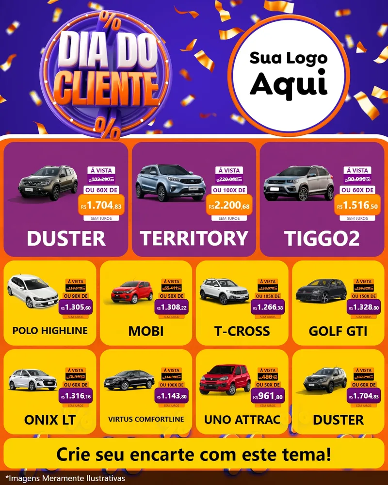 Modelo de Rede Social para Feed Instagram com o tema Dia do Cliente para Concessionaria de Carros