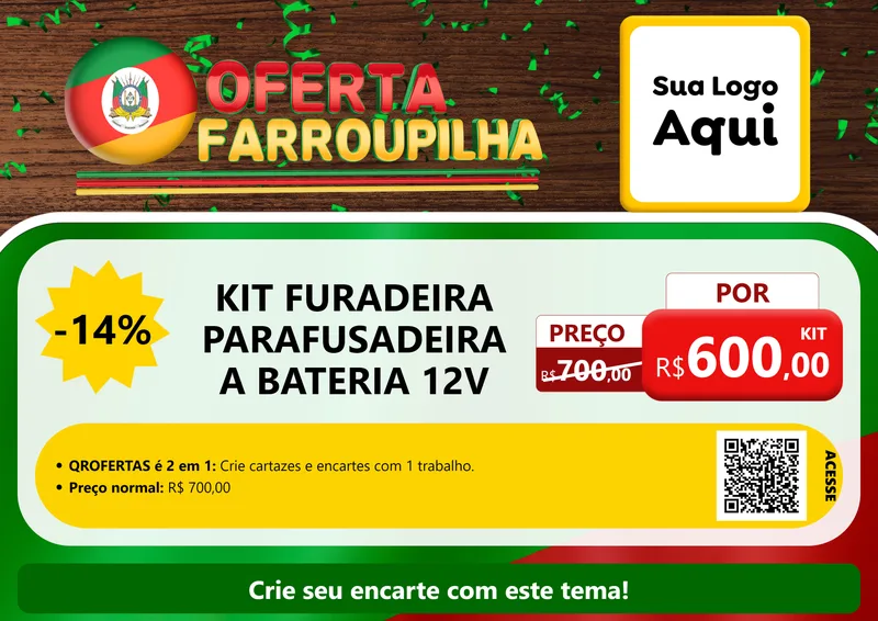 Modelo de Cartaz para Cartaz A4 Horizontal com o tema Oferta Farroupilha para Maquinas e Ferramentas