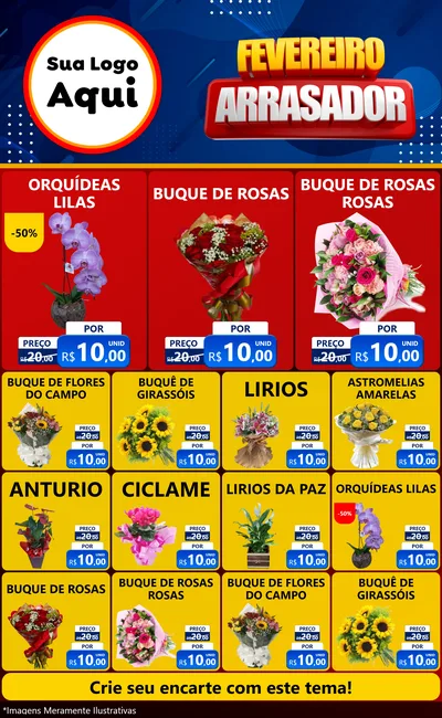 Modelo de Encarte para Encarte Grande com o tema Fevereiro Arrasador para Floricultura e jardim