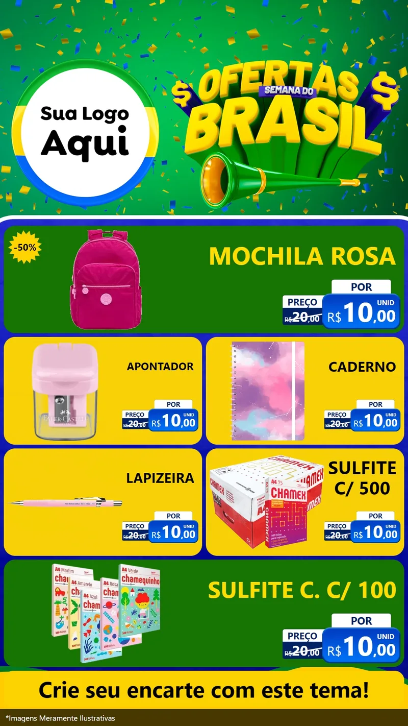 Modelo de TV para TV Vertical com o tema Ofertas Semana do Brasil para Papelaria