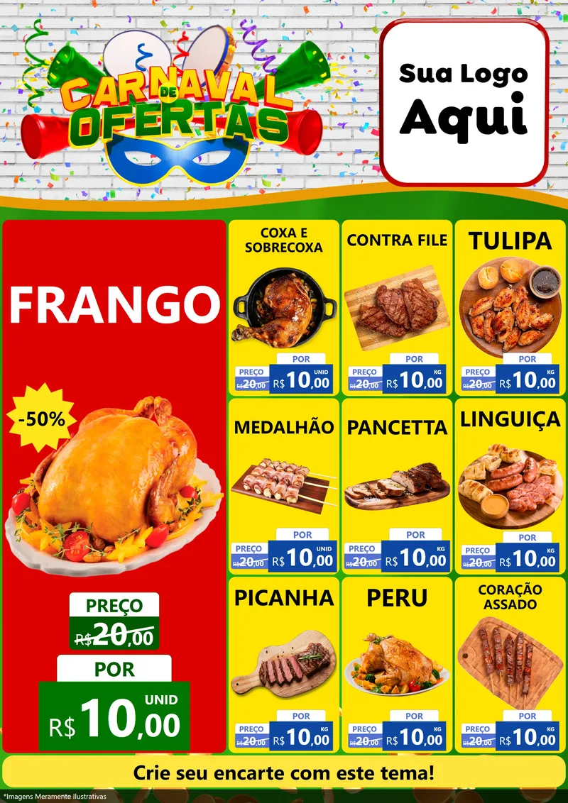 Modelo de Encarte para Encarte A4 Vertical com o tema Carnaval de Ofertas para Assados