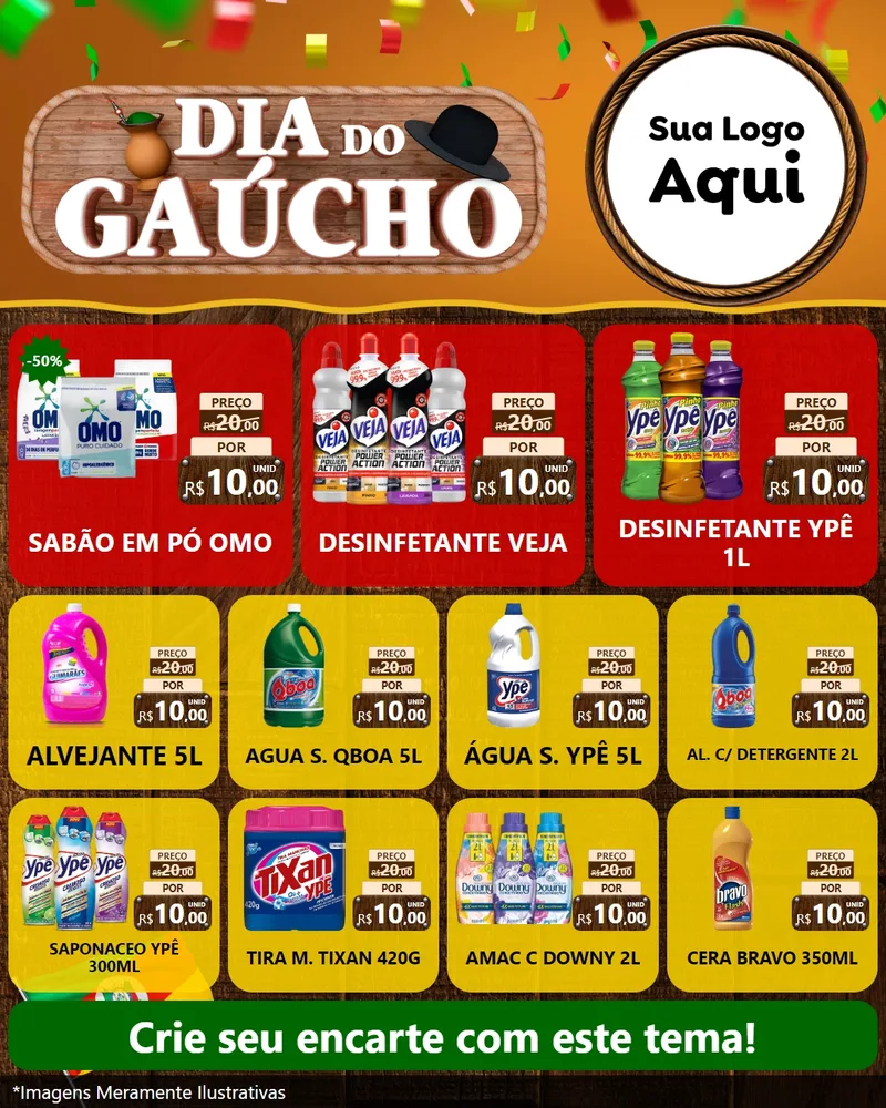 Modelo de Rede Social para Feed Instagram com o tema Dia do Gaúcho para Produtos de Limpeza