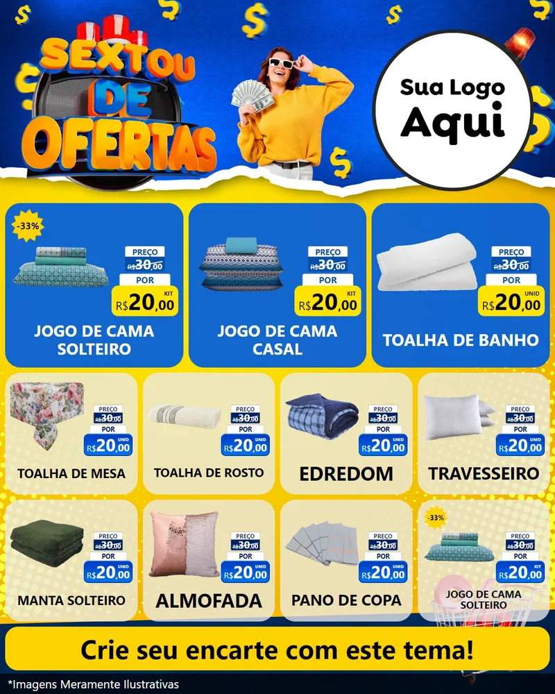 Modelo de Rede Social para Feed Instagram com o tema Sextou de Ofertas para Cama, Mesa e Banho