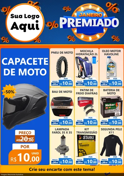 Modelo de Encarte para Encarte A4 Vertical com o tema Janeiro Premiado para Moto peças