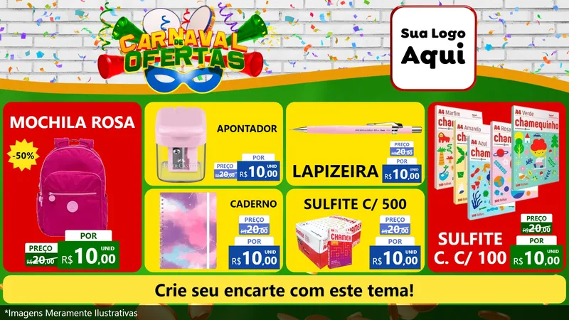 Modelo de TV para TV Horizontal com o tema Carnaval de Ofertas para Papelaria