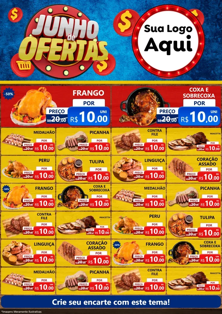 Modelo de Encarte para Encarte A4 Vertical com o tema Junho de Ofertas para Assados