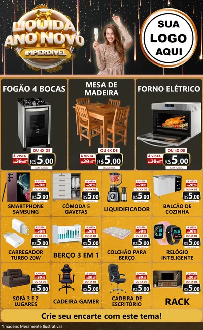 Modelo de Encarte para Encarte Grande com o tema Liquida Ano Novo Imperdível para Móveis e Eletro