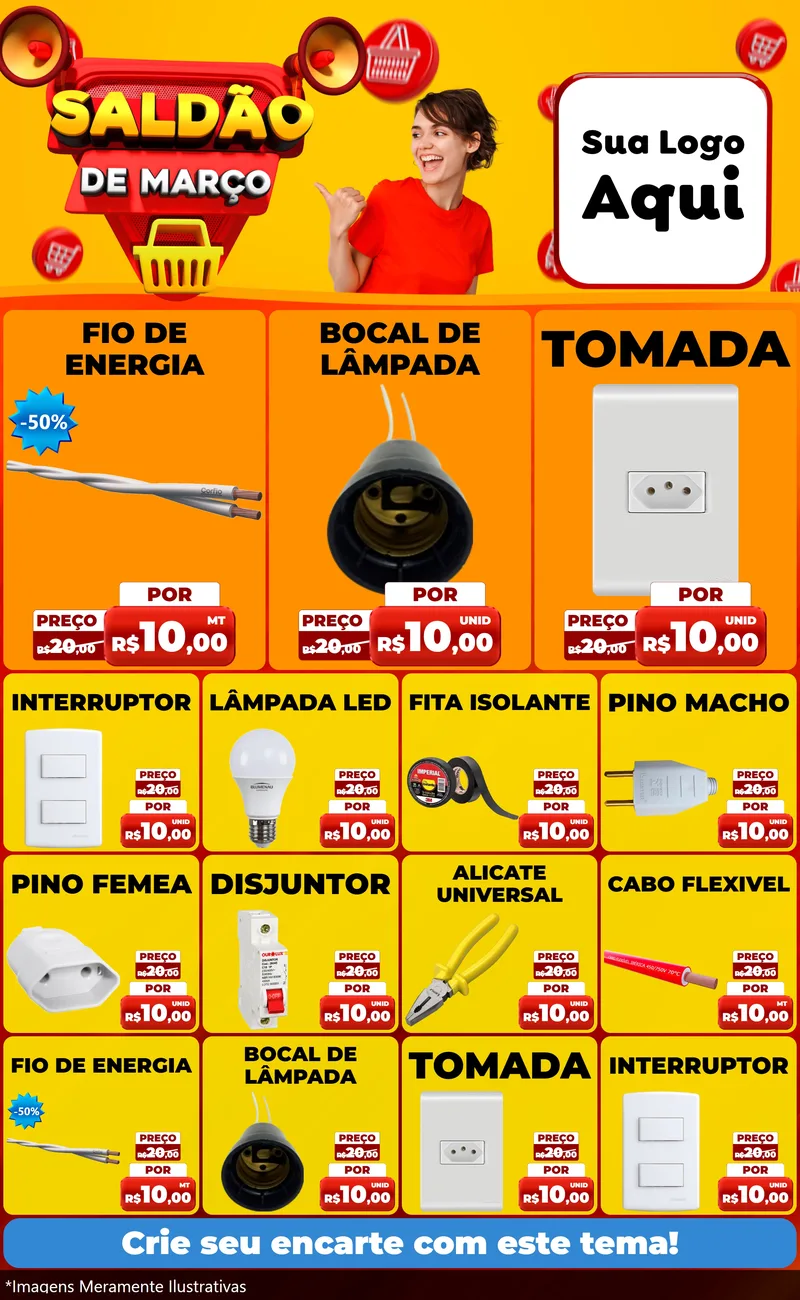 Modelo de Encarte para Encarte Grande com o tema Saldão de Março para Materiais Elétricos
