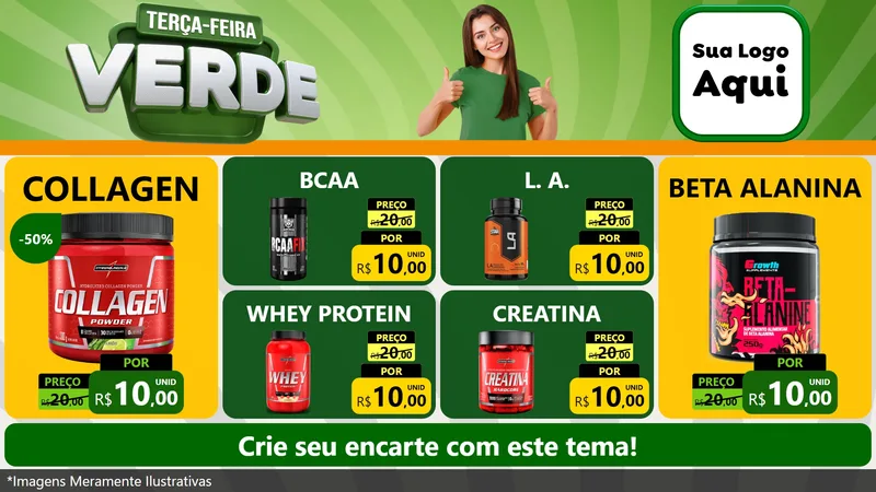 Modelo de TV para TV Horizontal com o tema Terça - Feira Verde para Suplementos alimentares