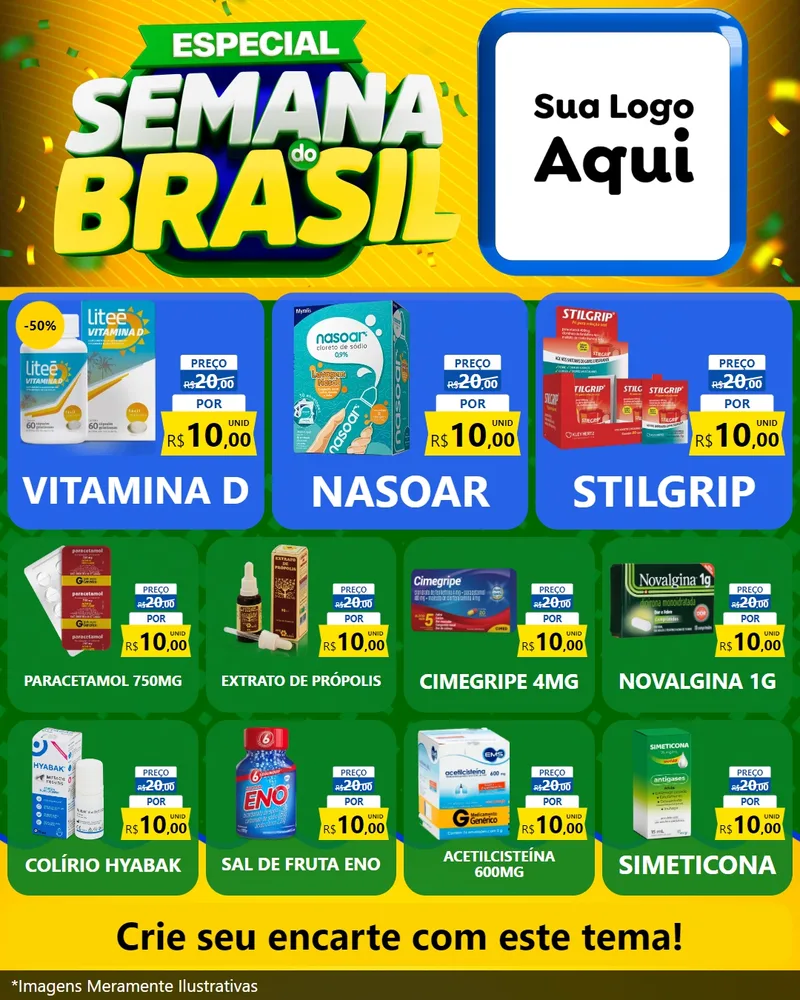 Modelo de Rede Social para Feed Instagram com o tema Especial Semana do Brasil para Farmácia