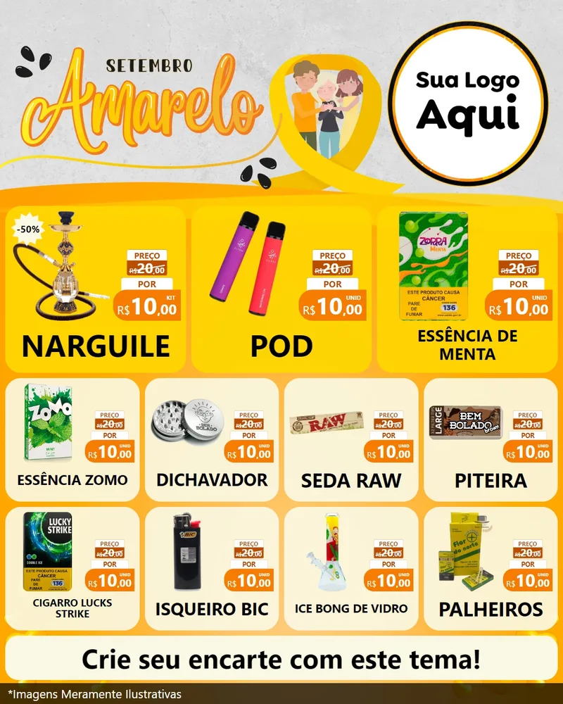 Modelo de Rede Social para Feed Instagram com o tema Setembro Amarelo para Tabacaria