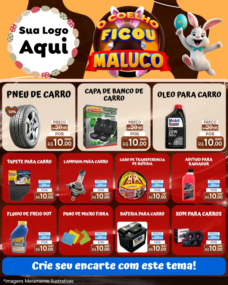 Modelo de Rede Social para Feed Instagram com o tema O Coelho Ficou Maluco - Páscoa para Auto peças