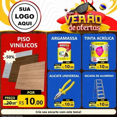 Modelo de Rede Social para Feed Facebook com o tema Super Verão de Ofertas para Material para Construção